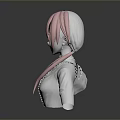 Woman With Pink Long Hair In White Lace Collar Outfit And Ruffled Cuffs Upper Body Model
