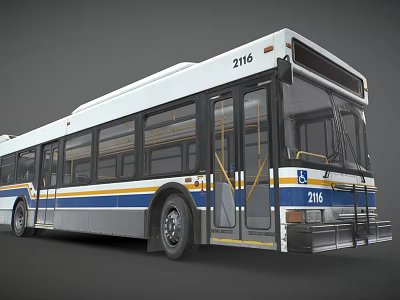 White Blue And Yellow Stripe City Bus With Number 2116 Exterior Design 3d model