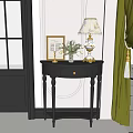 Dark Classic Entryway Console Table With Drawer Decorative Legs Table Lamp Vase And Picture Frame