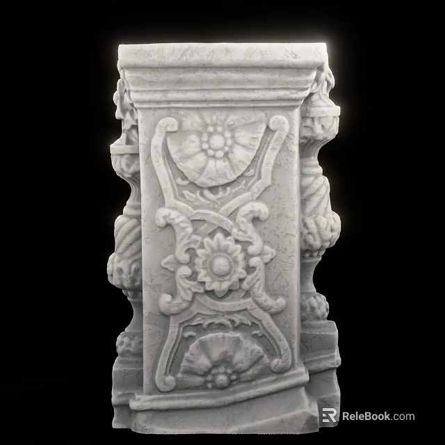 Architectural Stone Capital With Intricate Floral Carvings And Ornate Decorative Design 3d model 