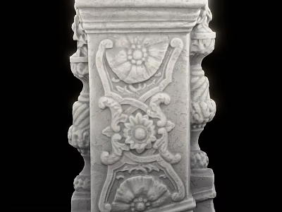 Architectural Stone Capital With Intricate Floral Carvings And Ornate Decorative Design 3d model