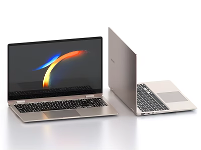 Modern Slim Laptop with Gold Finish Open Screen Display and Lightweight Design 3d model