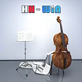 Wooden Cello And Art Supplies With Sheet Music On Music Stand