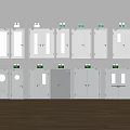 Various Gray Door Designs With Green Devices Arranged On Wall And Wooden Floor
