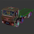 Green Military Flatbed Truck Featuring Multiple Wheels And Cab Design 3d model