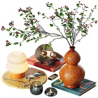 Modern Decoration Ornaments Floriculture Tea Table Ornaments Table Lamp Book Candle 3d model