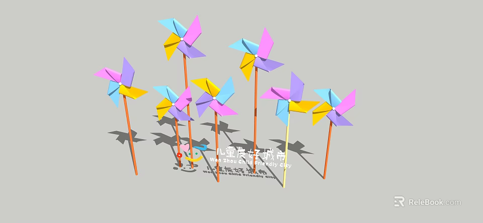 Colorful Pinwheels With Multiple Vibrant Colors And Long Sticks For Decoration 3d model 