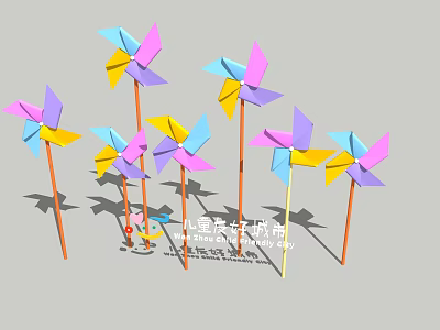 Colorful Pinwheels With Multiple Vibrant Colors And Long Sticks For Decoration 3d model