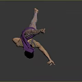 Woman Performing Ballet Dance With Purple Skirt Leaning Forward On Gray Background