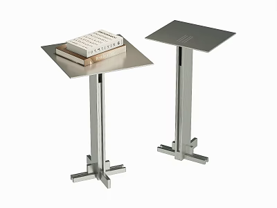 Modern Stainless Steel Side Tables with Square Top Sleek Metal Legs and Stack of Books 3d model