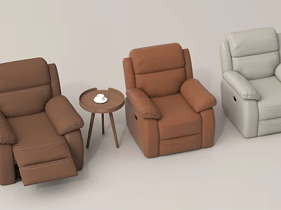Three Massage Chairs in Different Colors with Small Round Table and White Cup 3d model