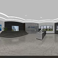 Modern Service Hall Interior With Service Counter Computers Stools And Bright Lighting 3d model