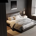 Modern Hotel Room Interior With Comfortable Bed Light Carpet Wooden Floor And Green Plant
