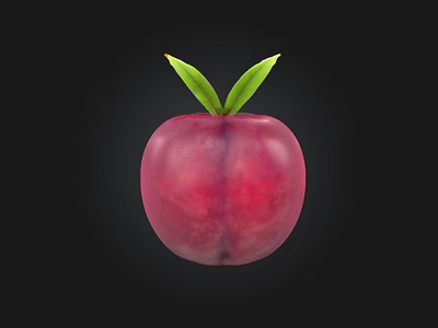 Fresh Vibrant Red Plum With Two Green Leaves On Top Against Black Background 3d model