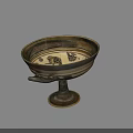 Ancient Two Handled Bowl Traditional Household Item with Figural Motifs Floral Decorations Bird Elements