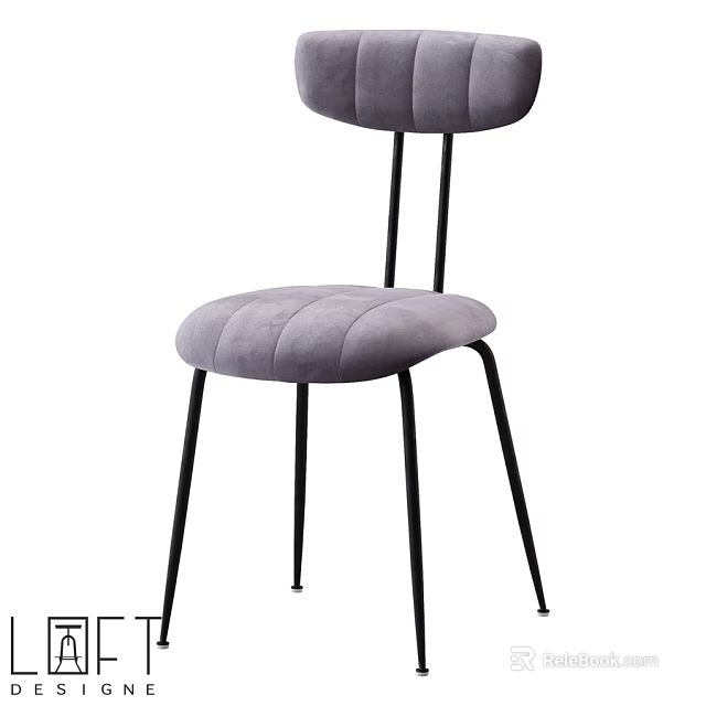 Modern Gray Velvet Single Chair With Padded Seat And Black Metal Legs 3d model 