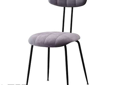 Modern Gray Velvet Single Chair With Padded Seat And Black Metal Legs 3d model