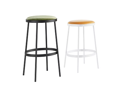 Two Modern Bar Stools With Black And White Frames And Green Orange Seats 3d model