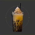 Refreshing Bubble Tea With Tapioca Pearls And Orange Cream Swirl Topped With Black Straw