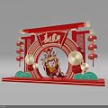 Red Spring Festival Event Archway With Lion Dance Figure Red Lanterns And Auspicious Cloud Patterns
