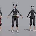 Game Film Character 3D Model With Cat Ear Black Outfit Multiple Angles View