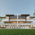 Modern Semi-detached Villa Exterior Design With Large Windows And Lush Green Surroundings
