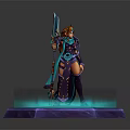 Fantasy Armored Character With Orange Hair Wielding Staff On Glowing Hexagonal Platform