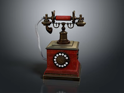 Vintage Red Telephone With Rotating Dial And Copper Accents For Home Use 3d model