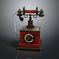 Vintage Red Telephone With Rotating Dial And Copper Accents For Home Use