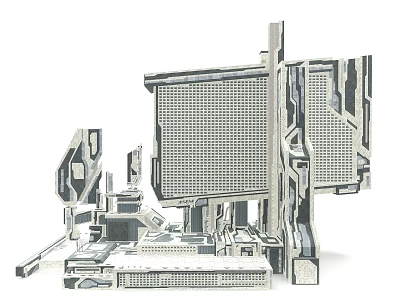 Futuristic Mechanical Design Showcasing Grid Panels Multiple Geometric Frames And Structural Components 3d model