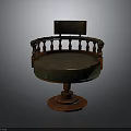 Vintage Wooden Armchair with Round Green Cushion Decorative Railings and Circular Base