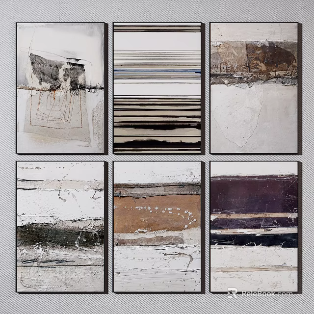 Abstract Wall Art Paintings With Textured Neutral Tones For Modern Home Decor 3d model 