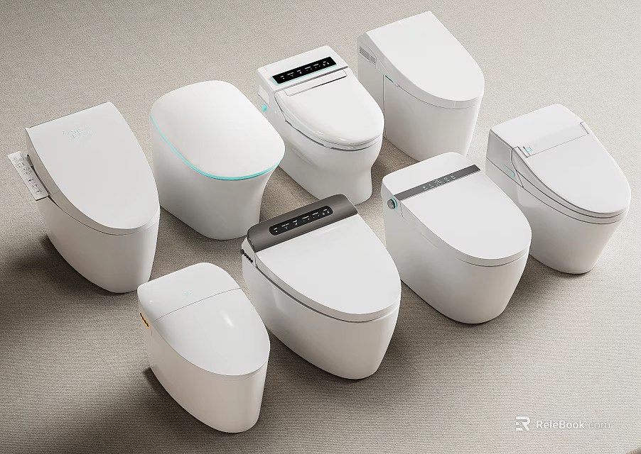 Multiple White Smart Toilets With Different Designs And Modern Digital Features 3d model 