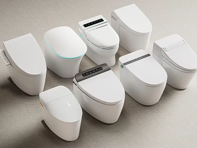 Multiple White Smart Toilets With Different Designs And Modern Digital Features 3d model