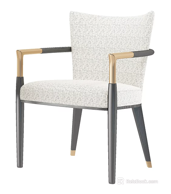 Modern Single Chair With Upholstered Fabric Golden Armrests And Black Legs 3d model 
