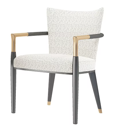 Modern Single Chair With Upholstered Fabric Golden Armrests And Black Legs 3d model