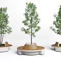 Modern Tree Planter Design With Wooden Seats Stone Structure And Green Trees