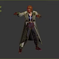 Man With Orange Hair White Shirt Blue Vest Gray Coat Purple Pants Black Gloves Posing