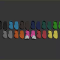 Colorful Clogs In Various Vibrant Hues Arranged Neatly With Reflection