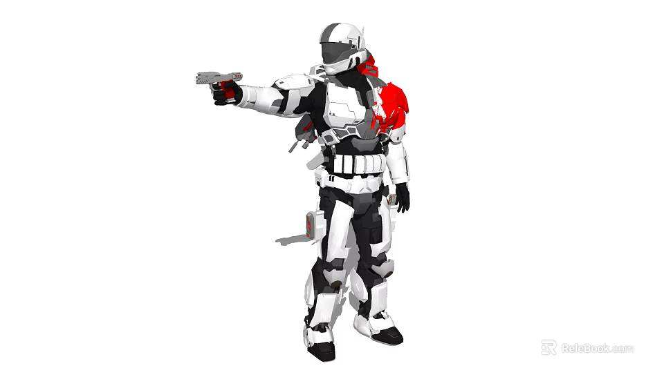 Electric Toy Armored Action Figure With White Black Red Armor Holding Blaster 3d model 