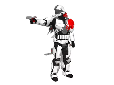 Electric Toy Armored Action Figure With White Black Red Armor Holding Blaster 3d model