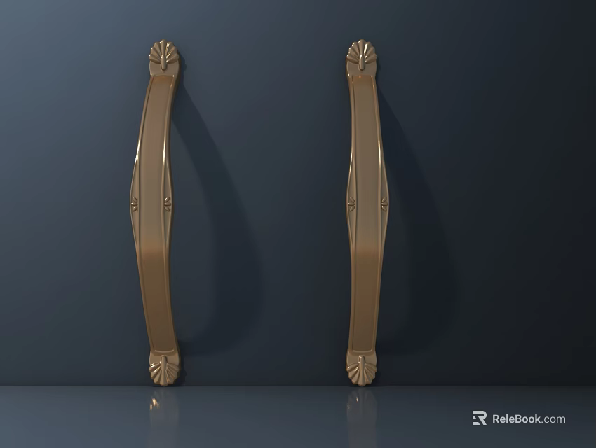 Elegant Golden Door Handles With Ornate Decorative Design On Dark Background 3d model 