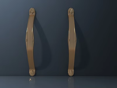 Elegant Golden Door Handles With Ornate Decorative Design On Dark Background 3d model