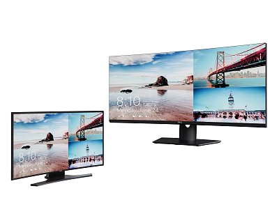 Dual Computer Monitors With Modern Design And Scenic Landscape 3d model