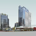 Modern Commercial Complex With Green Roof Open Plaza And Urban Surroundings