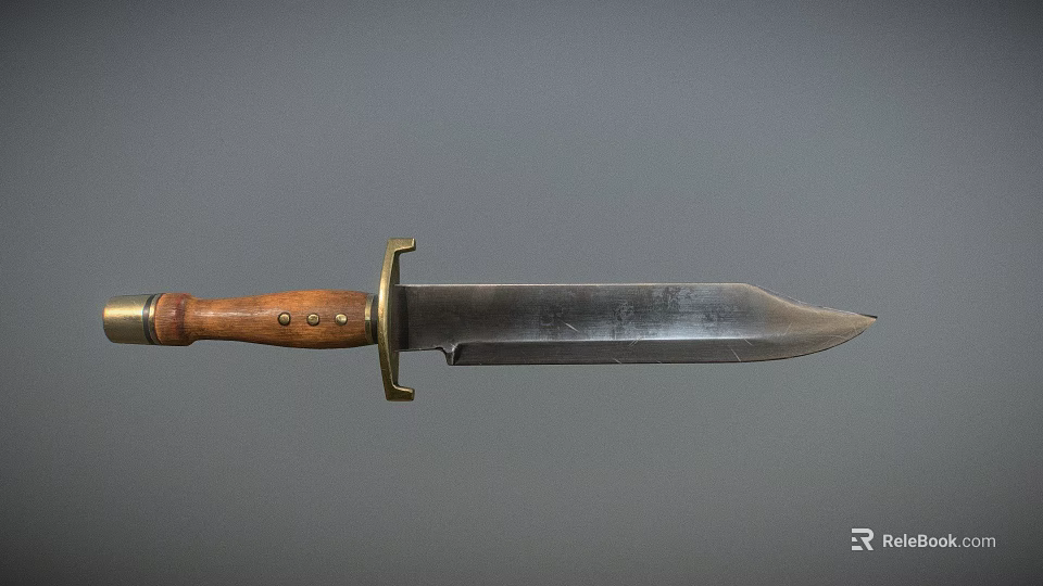 Vintage Military Knife With Wooden Handle Brass Guard And Sharp Blade 3d model 