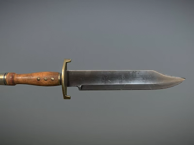 Vintage Military Knife With Wooden Handle Brass Guard And Sharp Blade 3d model