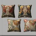 Vintage Women Portrait Decorative Pillows With Floral Decor And Ornate Headpieces