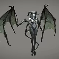 Eerie Dark Fantasy Game and Movie Character with Horns Wings Skeletal Features and Tail