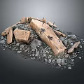 Pile of Natural Wood and Stone Materials with Small Stones Around